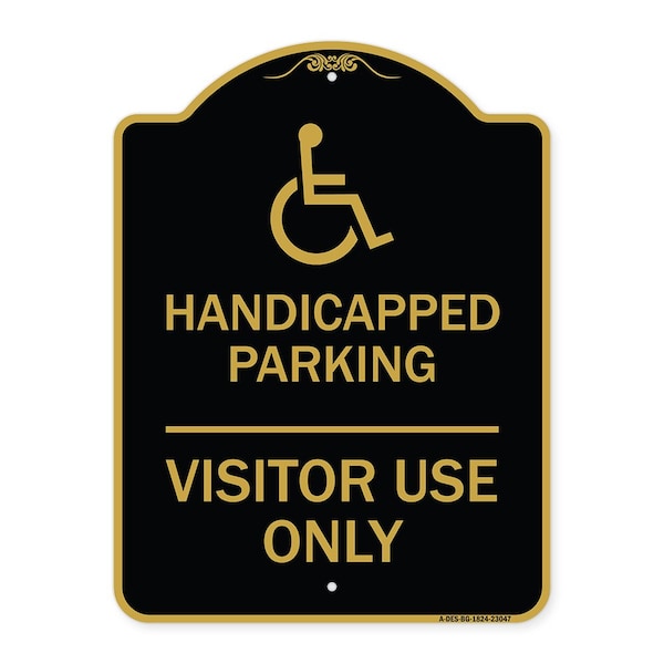 Reserved Parking Handicapped Parking Visitor Use Only with Graphic, Black & Gold, BG-1824-23047